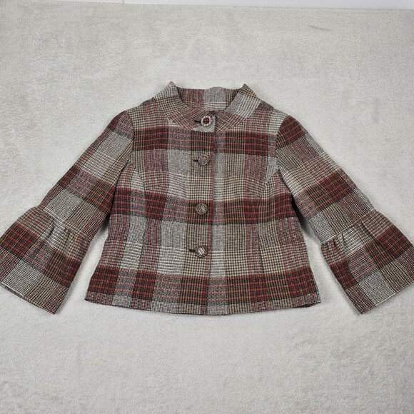 Live a Little Jacket Womens Medium Plaid Preppy Autumn Wardrobe Essential Blazer - Picture 2 of 16